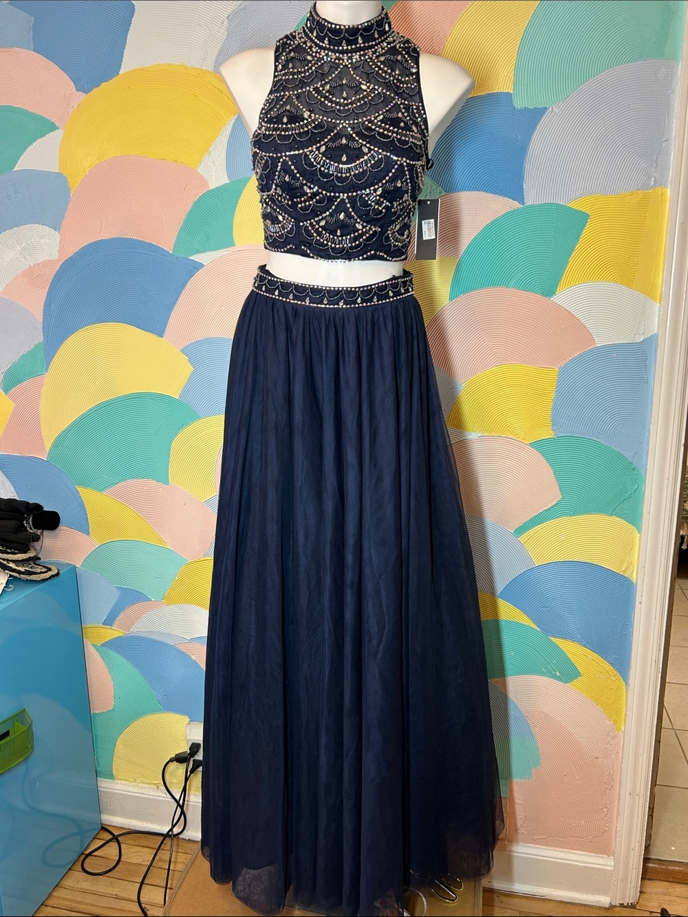 City Studio Navy Beaded Two-Piece Prom Gown sz 3